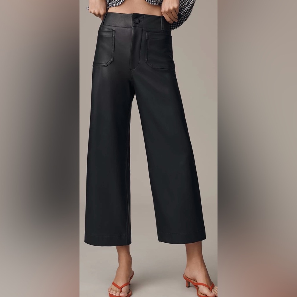 Anthropologie Maeve ‘The Colette’ Black Faux Leather Crop Wide-Leg Pants Size 33